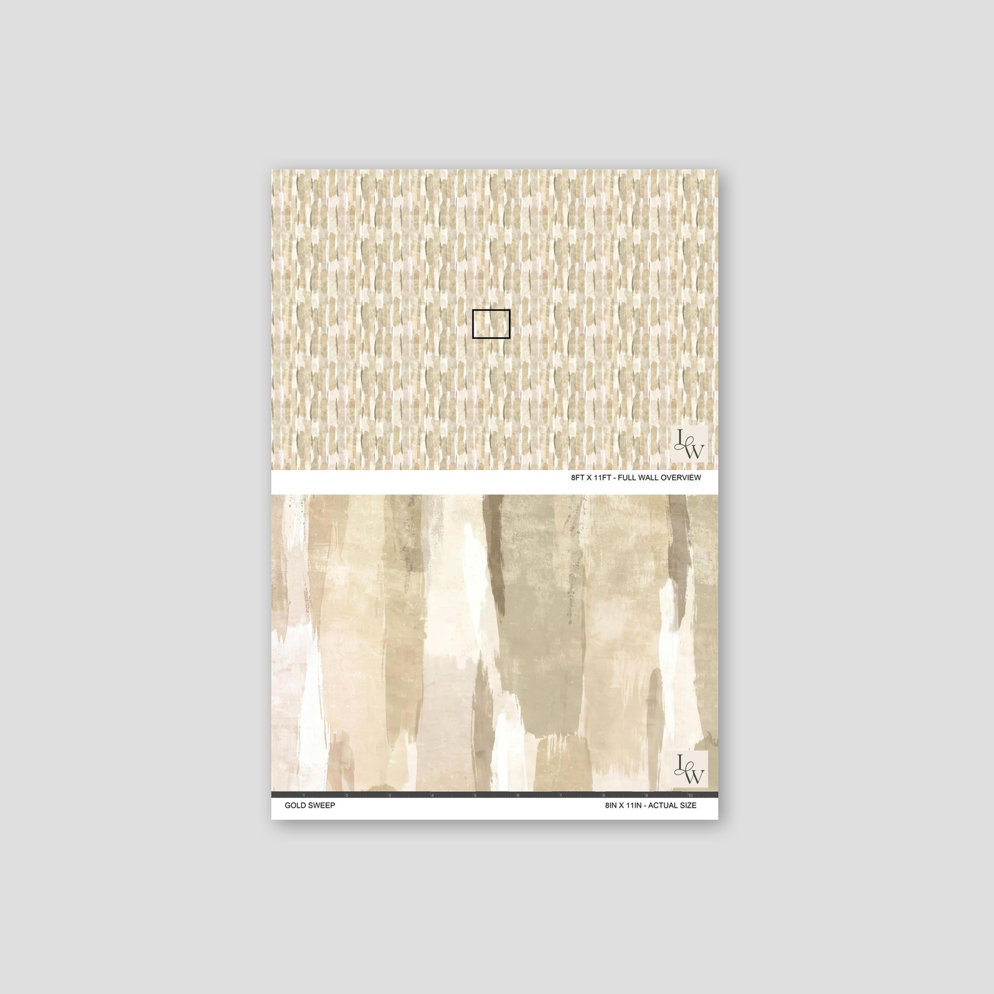 Gold Sweep wallpaper with earthy tones and abstract brushstrokes in taupe, beige, and cream.