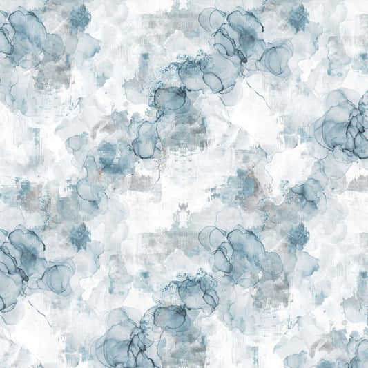 Abstract watercolor wallpaper with soft blues and grays in fluid patterns.