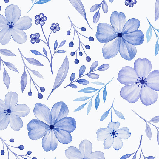 Azure Haven wallpaper with soft blue floral watercolor pattern on white background.