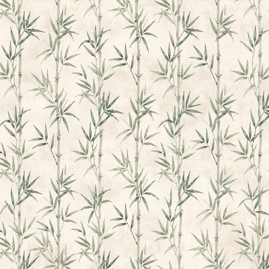 Bamboo Bliss wallpaper with green bamboo leaves on cream background
