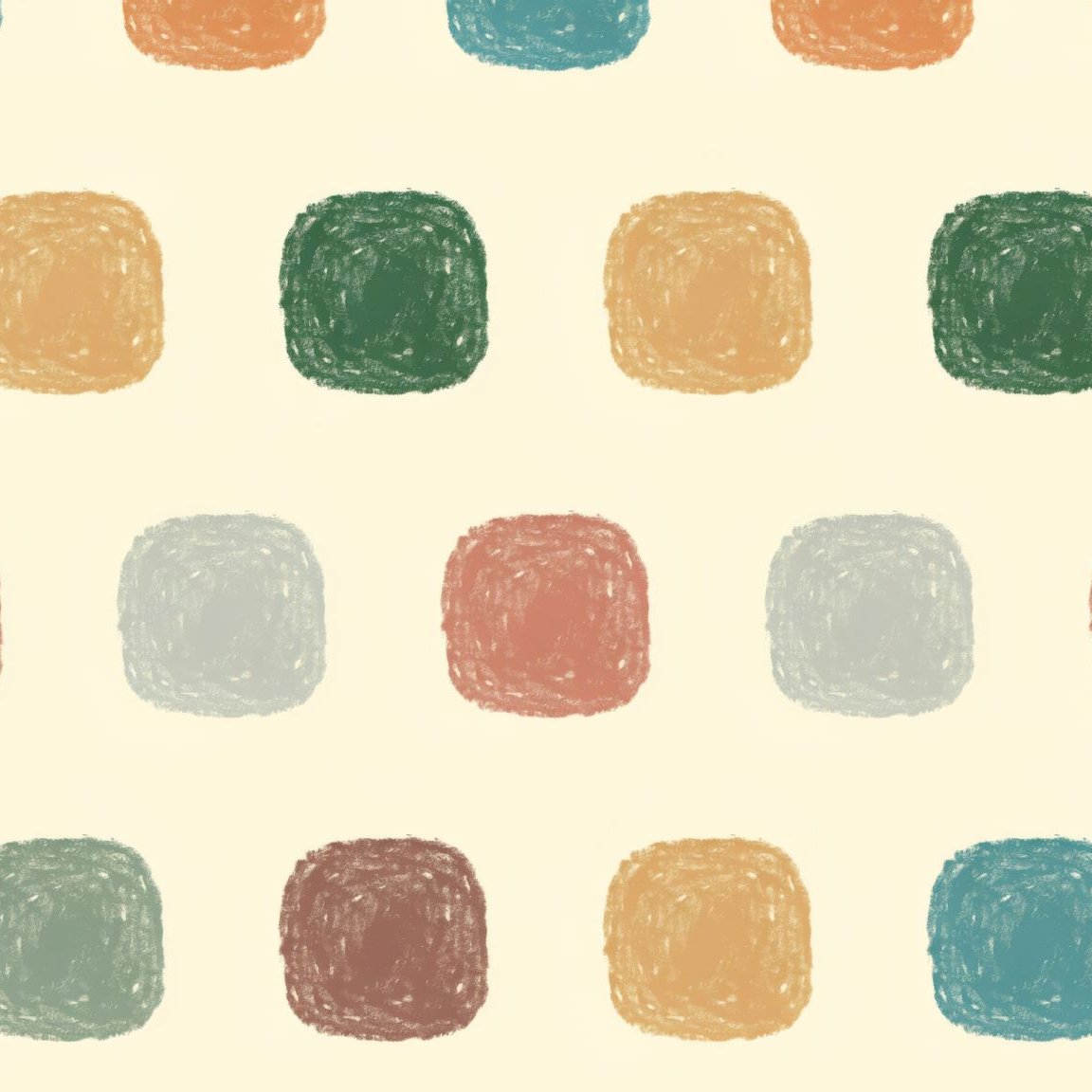 Geometric wallpaper with soft rounded squares in earth tones on cream background.