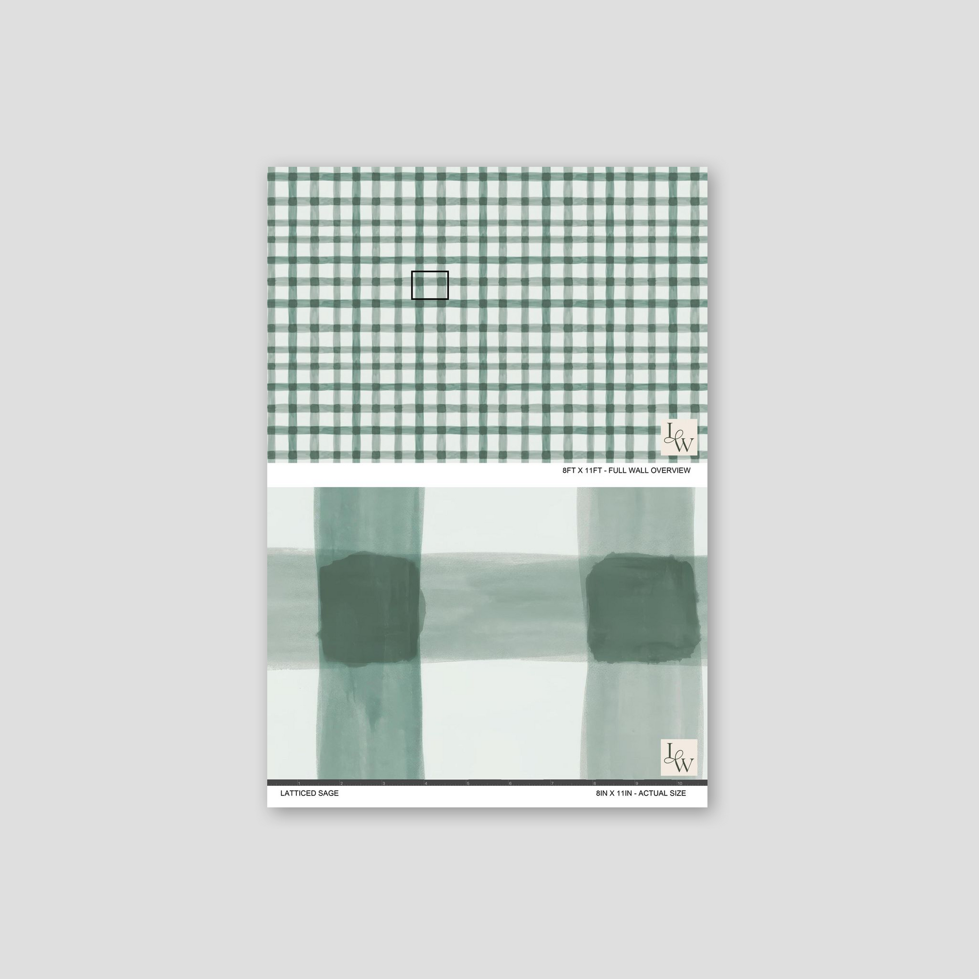 Latticed Sage wallpaper with green and white grid pattern sample