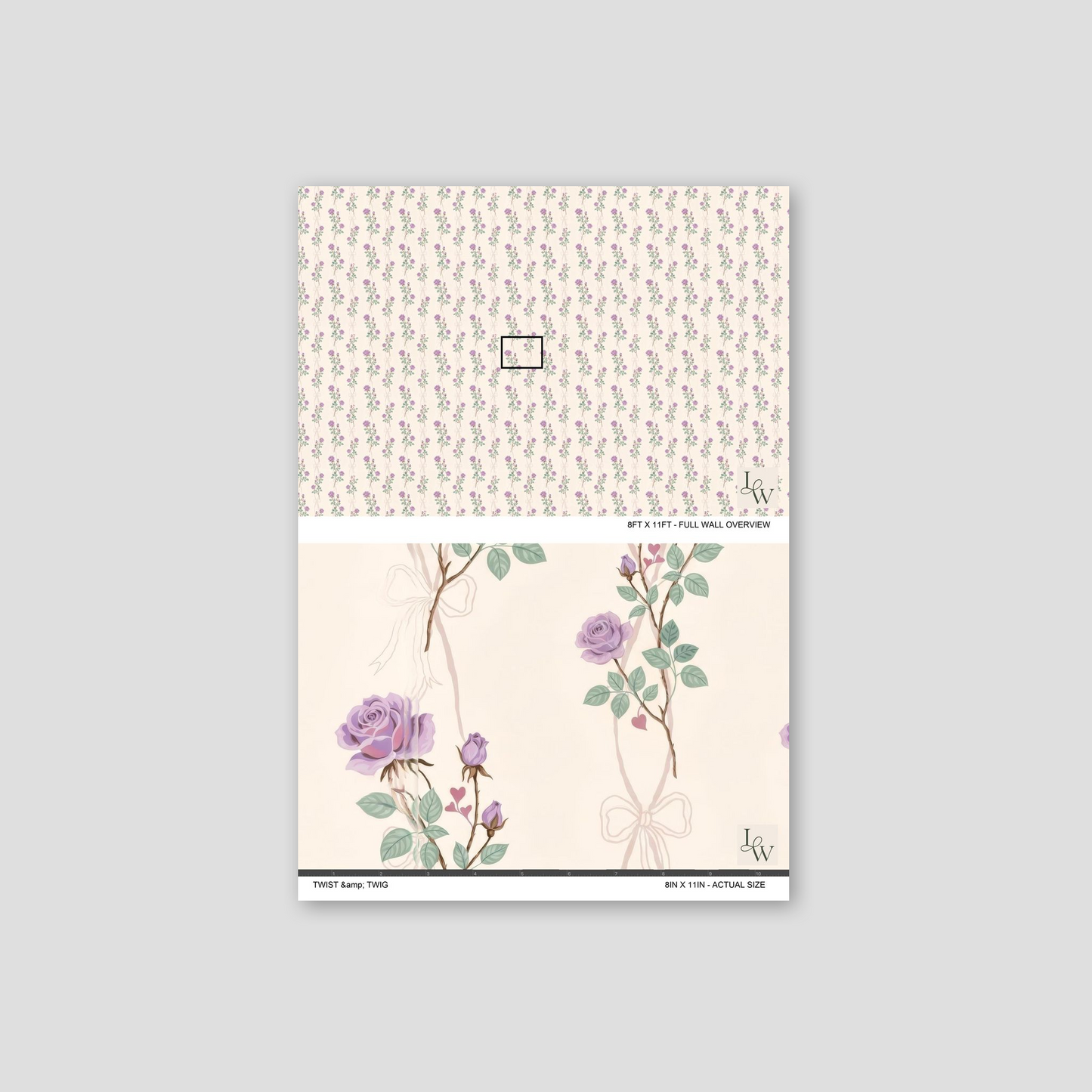 Lilac rose and vine floral wallpaper on cream background, elegant and romantic.