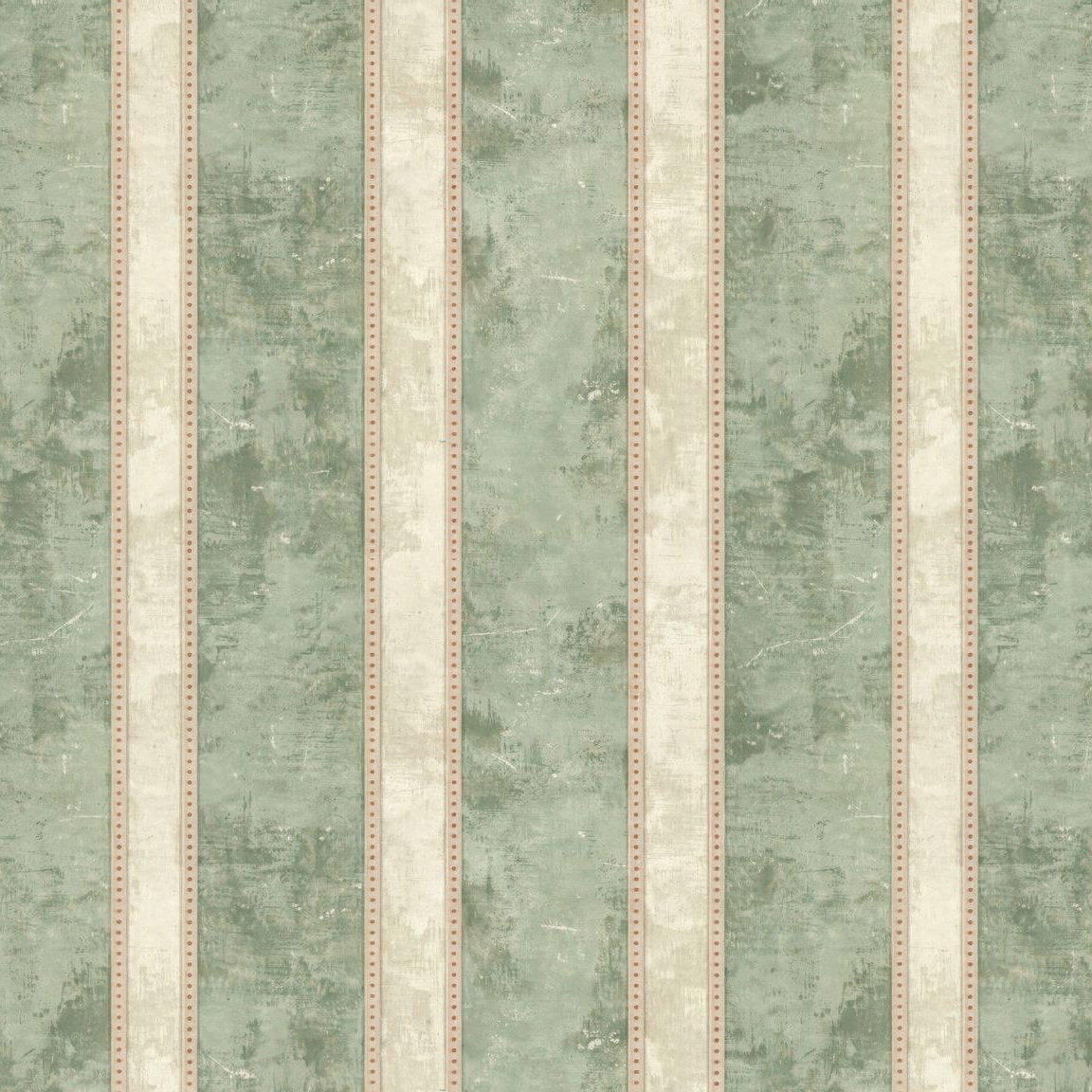 Muted sage and cream striped wallpaper with intricate detailing