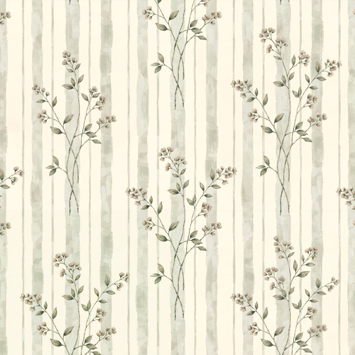 Opulent Blossom wallpaper with floral sprigs and muted vertical stripes