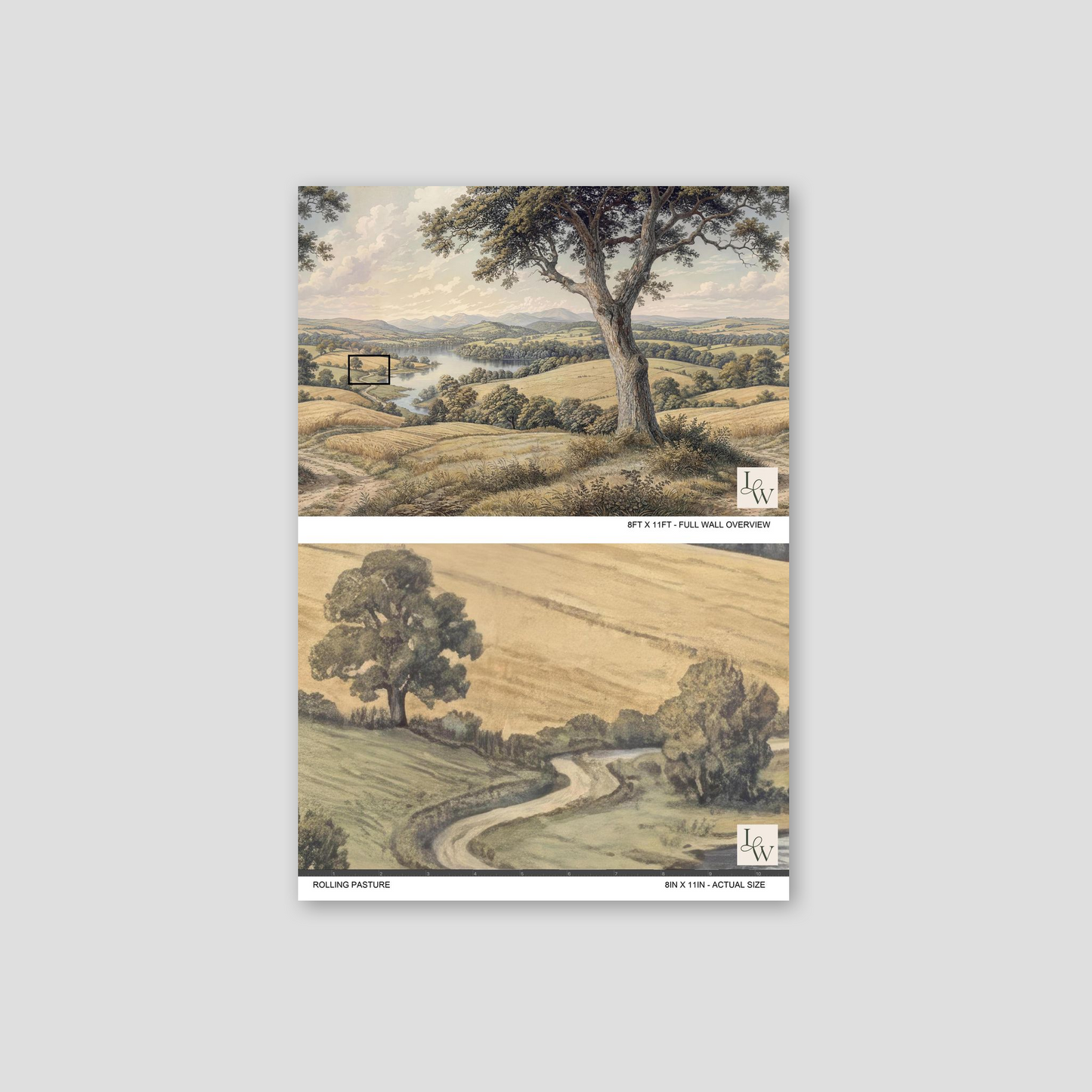 Rolling Pasture wallpaper with serene countryside landscape featuring hills, tree, and pastel sky.
