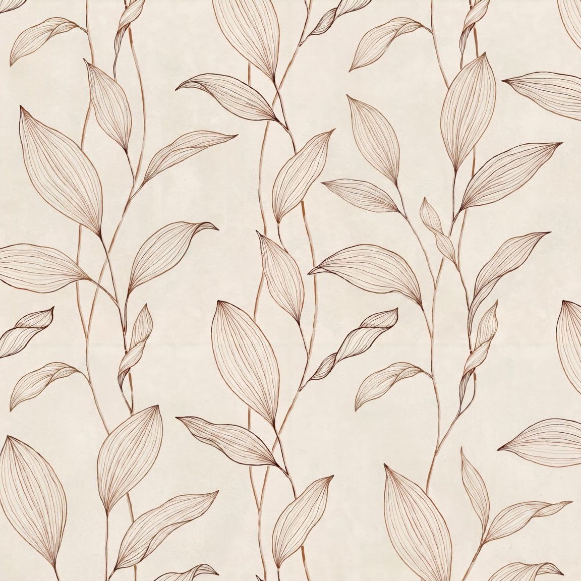 Sepia botanical leaf pattern on cream background wallpaper