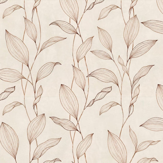 Sepia botanical leaf pattern on cream background wallpaper