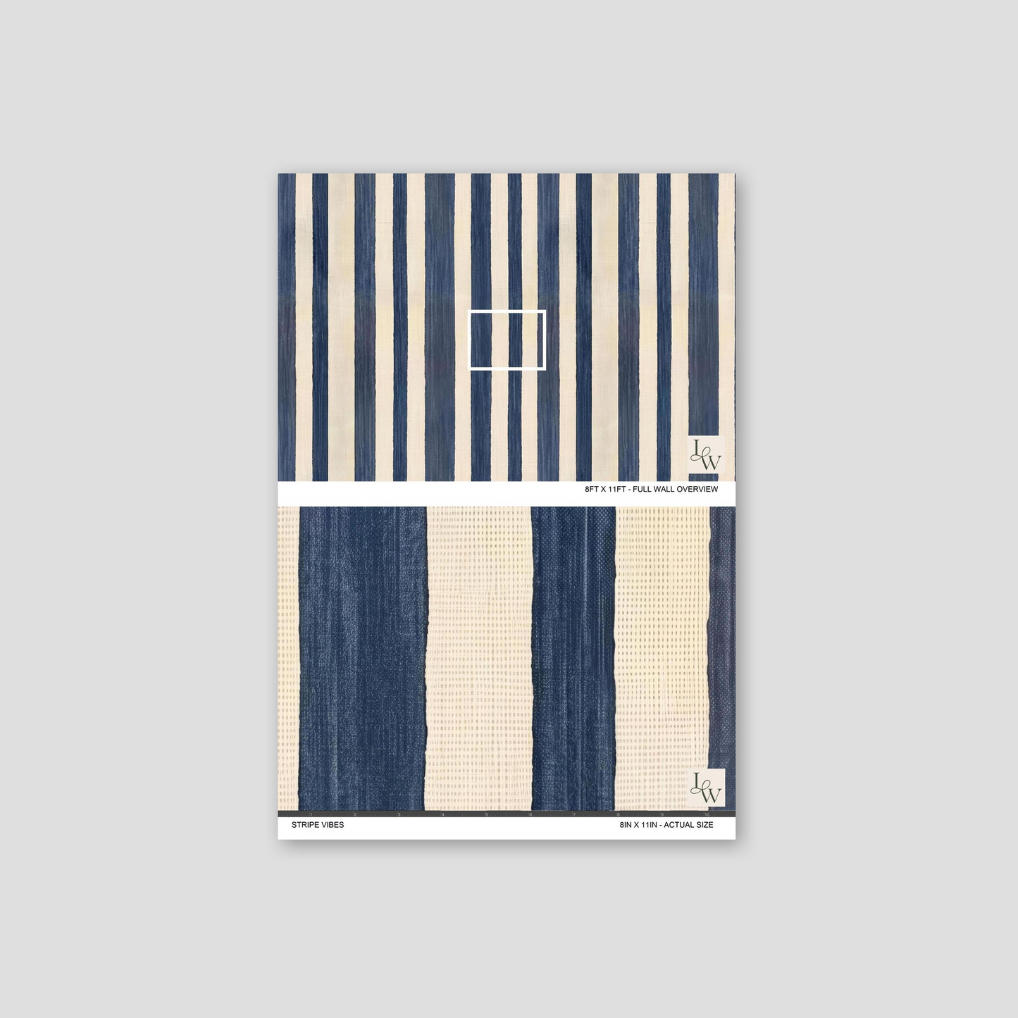 Stripe Vibes wallpaper with vertical blue and beige stripes, textured surface.